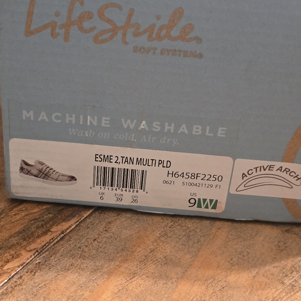 LifeStride Esme 2 Tan Multi Plaid Slip-on Knit Sneakers Size 9 - Picture 7 of 8